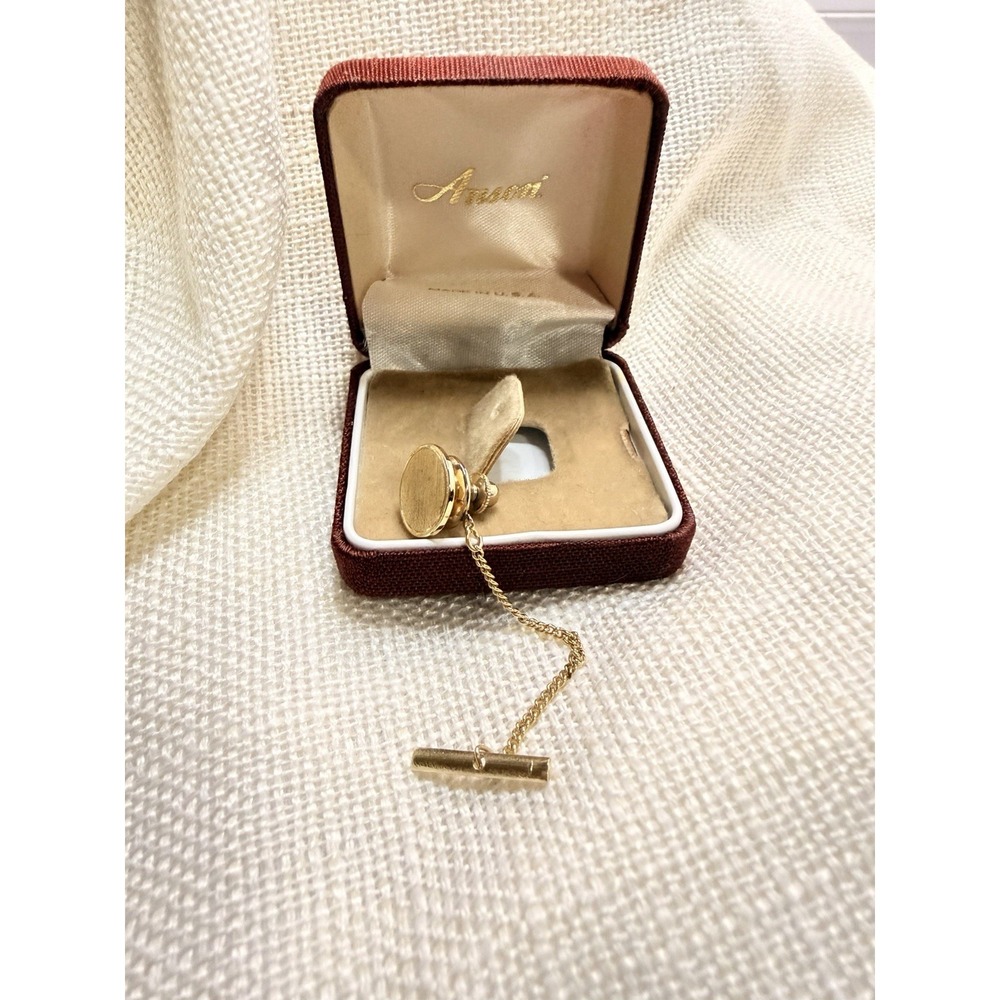Vintage Anson Gold Tone Oval Tie Tack Chain Bar Mens Lapel Pin Made In USA - Picture 1 of 6
